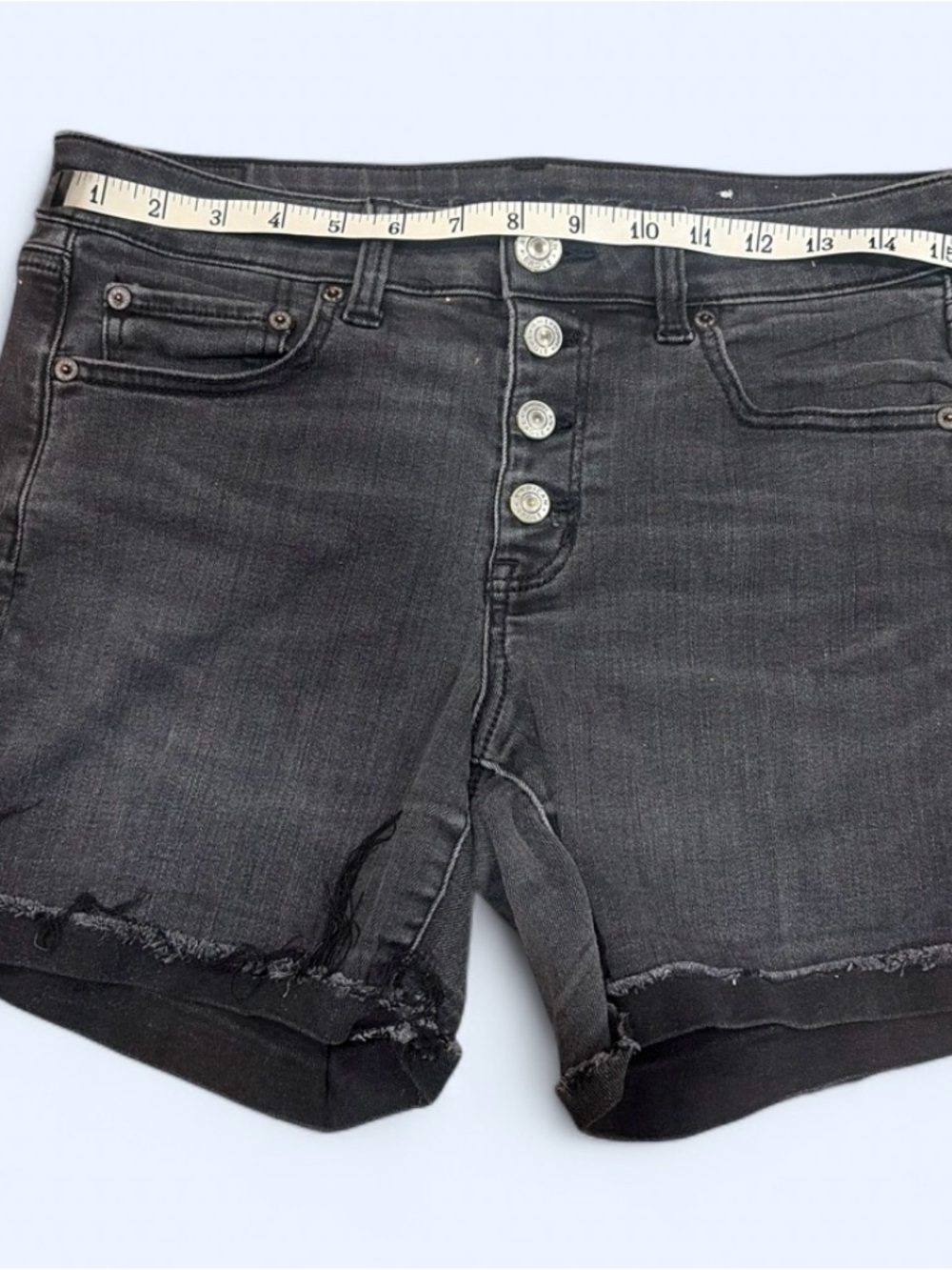 American Eagle Outfitters Black High-Rise Button-Fly Denim Shorts